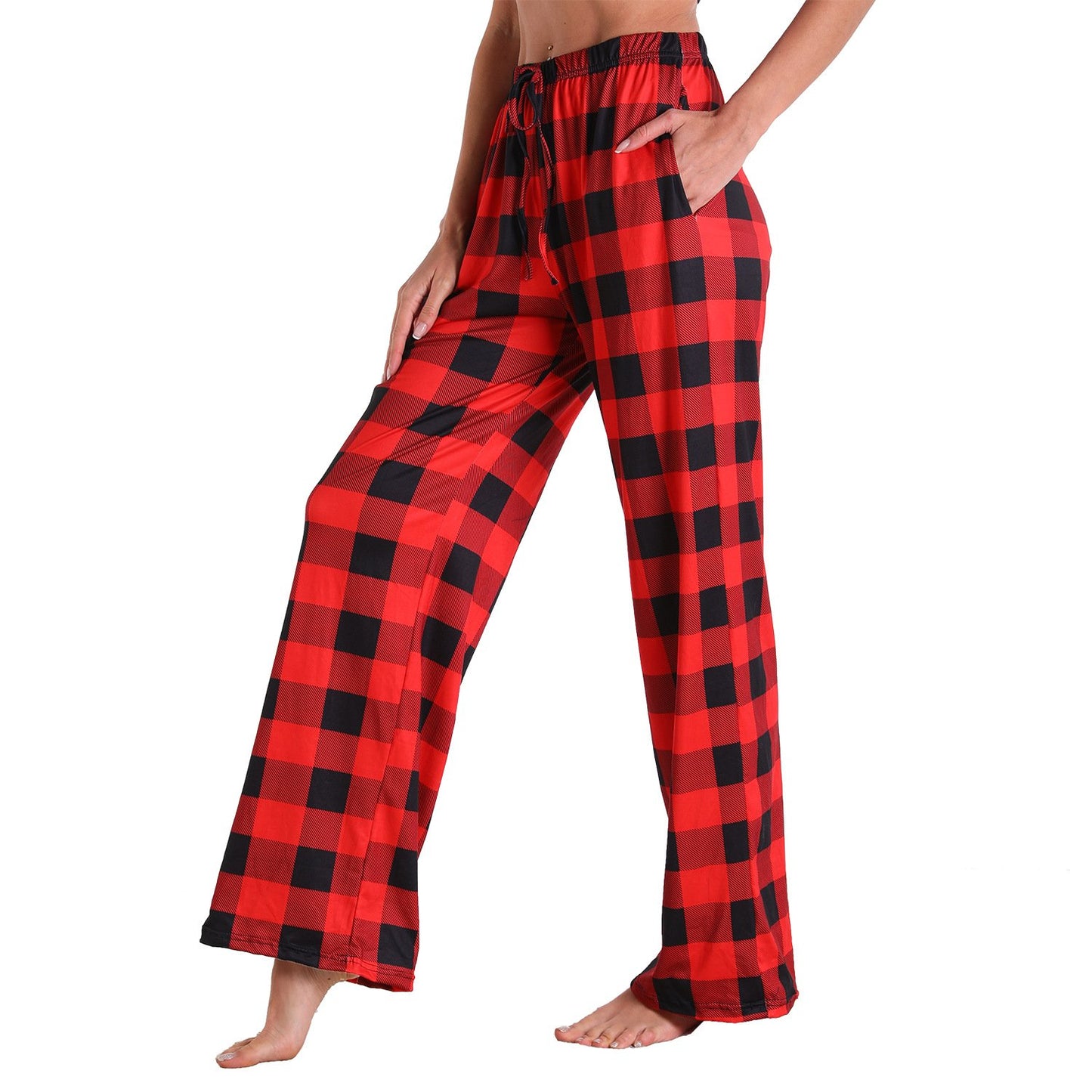Causal Plaid Women Pajamas Pants Elastic Cord
