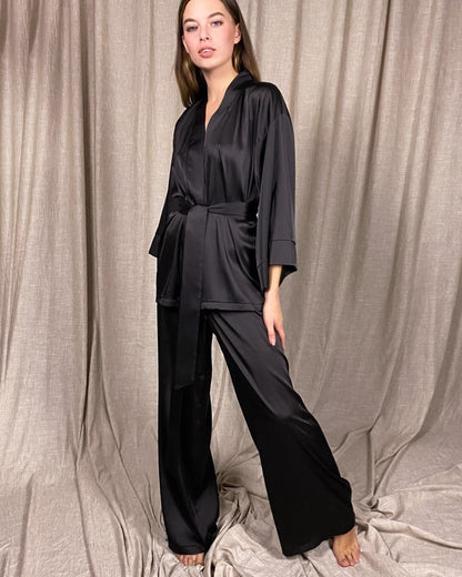Women Satin Lace Up Fall Sleepwear Suits for Women