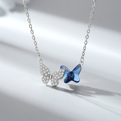 Fashion Double Butterfly Design Sterling Sliver Necklace