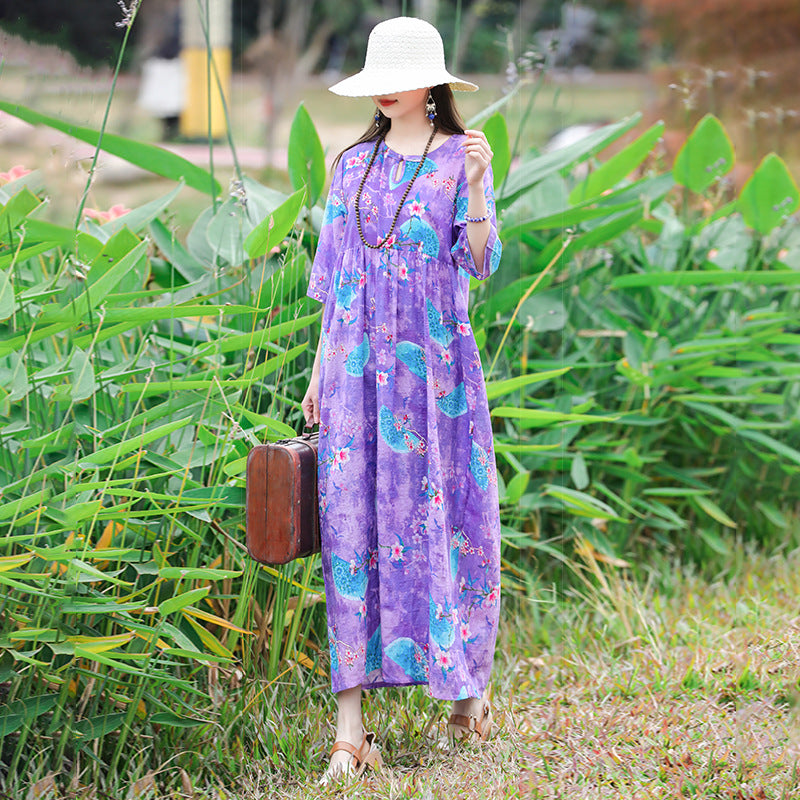 Ethinc Line Summer Half Sleeves Women Long Dresses