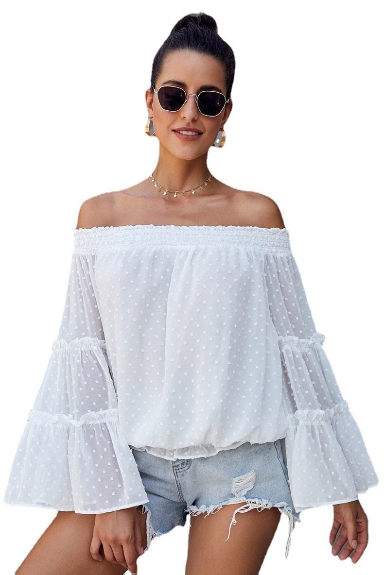 Off The Shoudler Bell Sleeves Chiffon Blouses-STYLEGOING