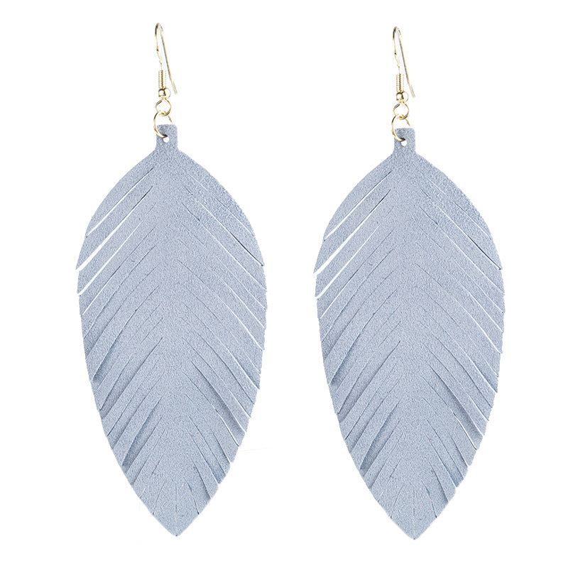 Leaves Designed Tassels Pu Leather Women Earrings