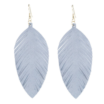 Leaves Designed Tassels Pu Leather Women Earrings