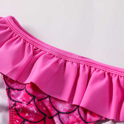 3D Fish Scale Design Two Pieces Swimsuits for Girls