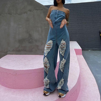 Summer Personality Broken Holes Pipe Pants-STYLEGOING