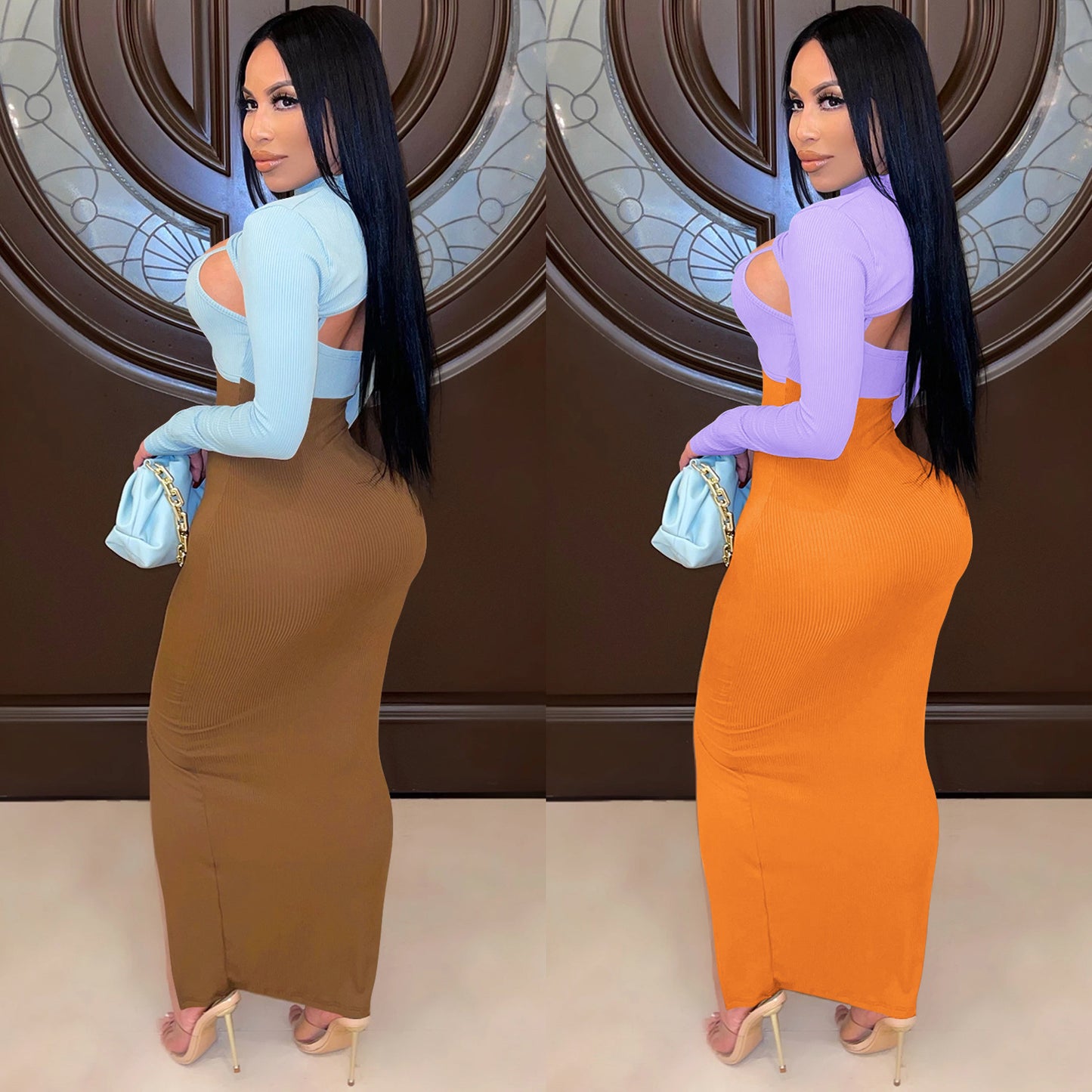 Sexy Constract Color Tight Dresses for Women