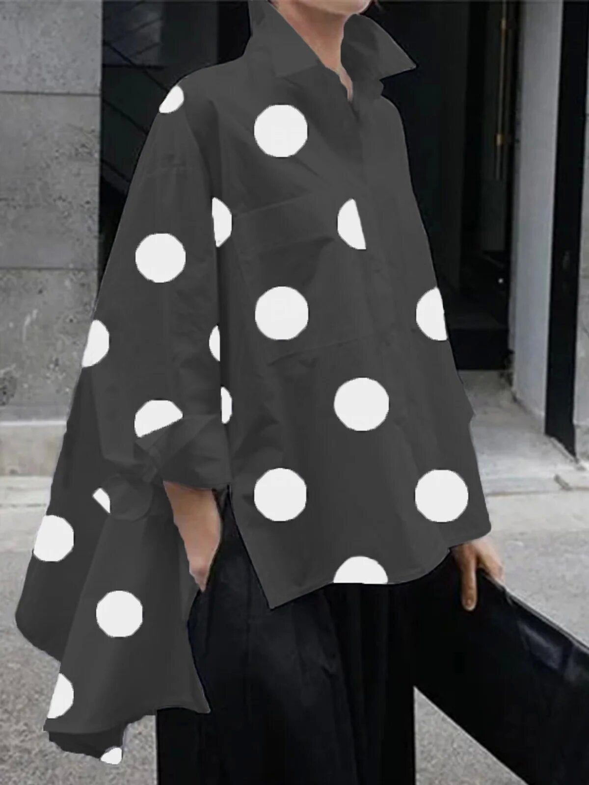 Casual Dot Print Cotton Loose Shirts for Women