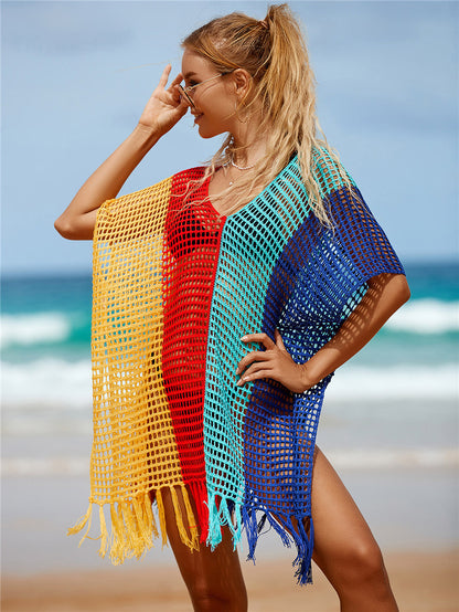 Colorful Knitting Crochet Tassels Swimwear Cover Ups for Women