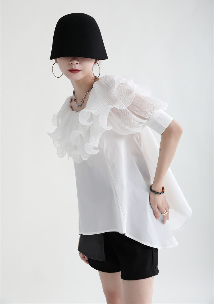 Summer Off The Shoulder Chiffon Ruffled Shirts with Belt for Girls