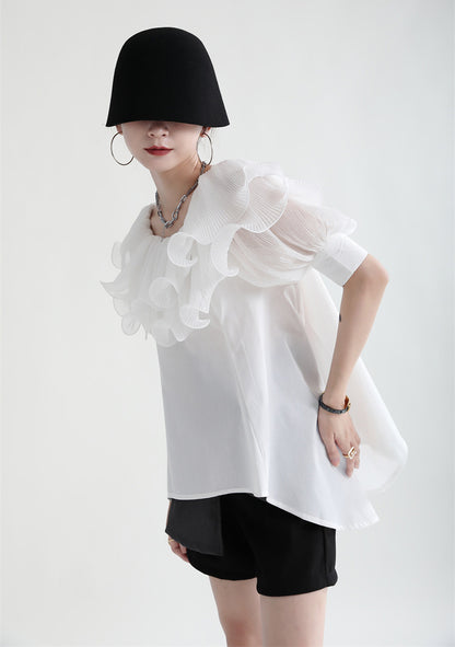 Summer Off The Shoulder Chiffon Ruffled Shirts with Belt for Girls