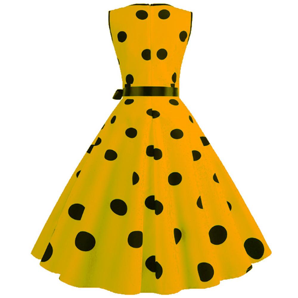 Casaul Sleeveless Dot Print Vintage Dresses-STYLEGOING