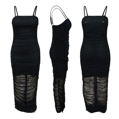 Sexy Split Front Pleated Long Party Dresses