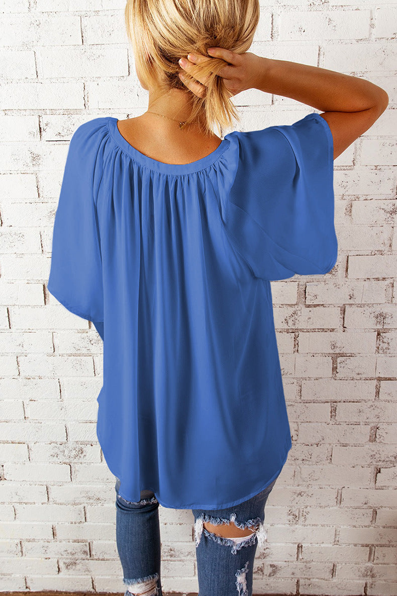 Leisure Summer Chiffon Women Short Sleeves T Shirts