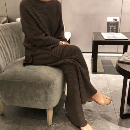 Fall Knitting Pullover Sweaters & Wide Legs Pants Suits