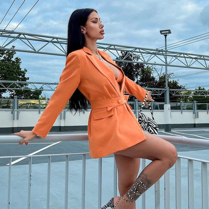 Classy Turnover Collar Blazer for Women