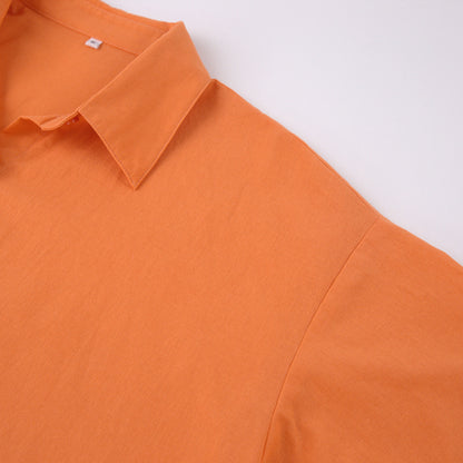 Summer Short Sleeves Orange Shirts and Wide Leg Pants Two Pieces Suits