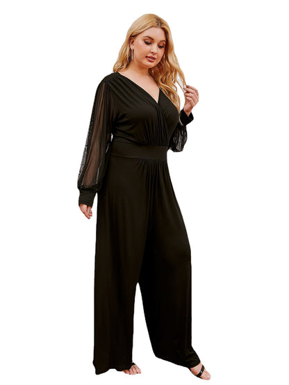 Black Casual Lace Decoration Plus Sizes Jumpsuits for Women