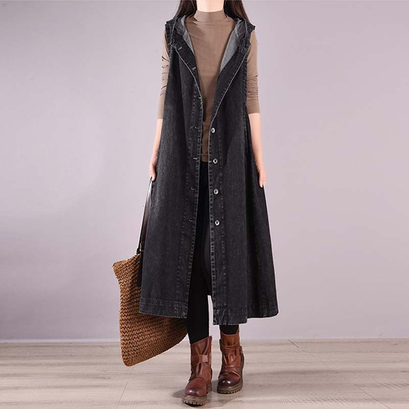 Casual Sleeveless Denim Long Vest