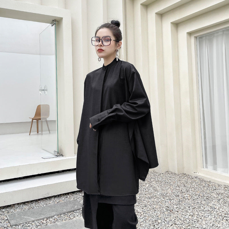 Designed Stand Collar Irregular Women Long Sleeves Shirts