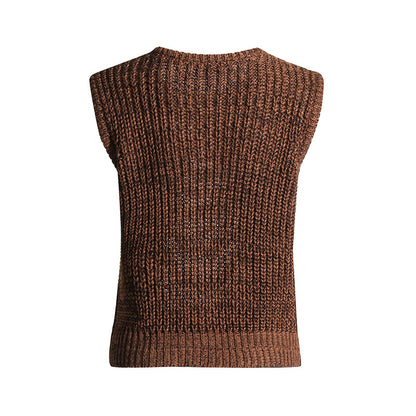 Vintage Brown Knitted Tank Top Vest for Women