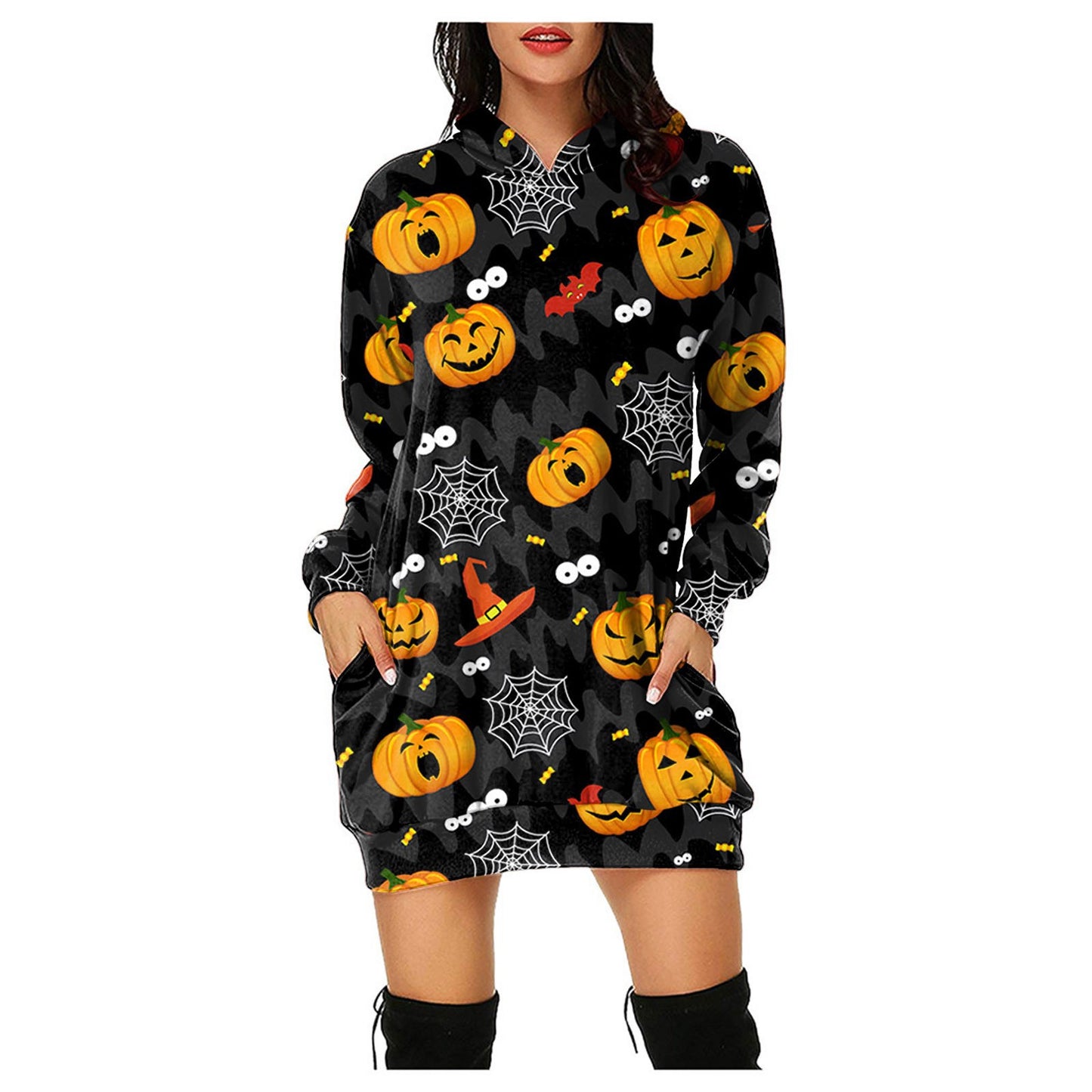 Halloween Pumpkin Design Pullover Hoodies for Women