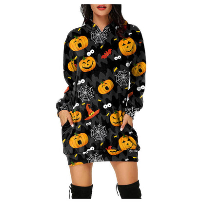 Halloween Pumpkin Design Pullover Hoodies for Women