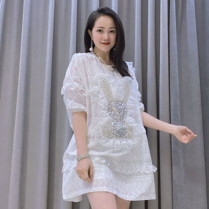 Summer Women Embroidery Pearl Plus Sizes Long Blouses