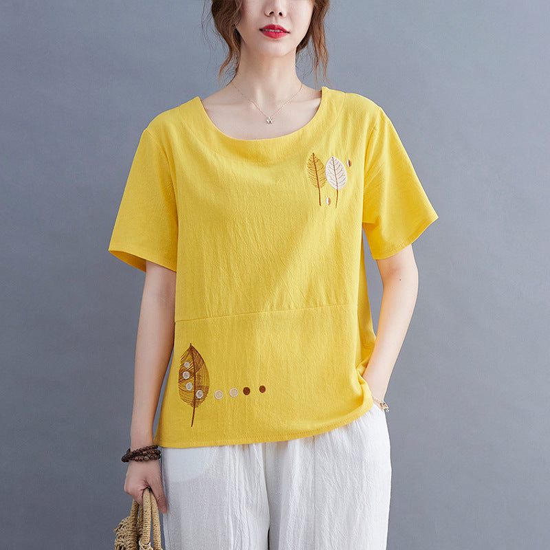 Casual Linen Short Sleeves Women Blouses
