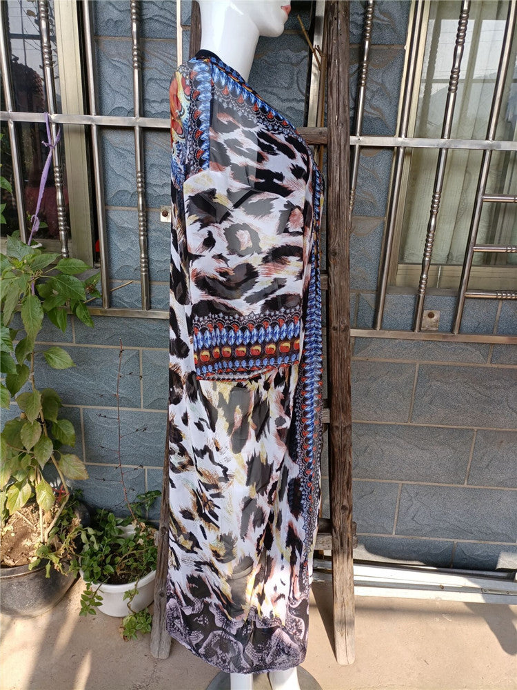 Casual Chiffon Leopard Print Summer Beachwear Cover Ups Dresses