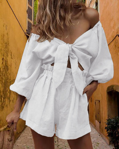 Casual Short Midriff Baring Tops and Shorts Sets for Women