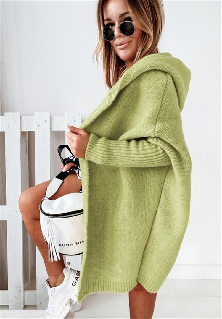 Women Knitting Batwing Sleeved Hoody Sweaters-STYLEGOING