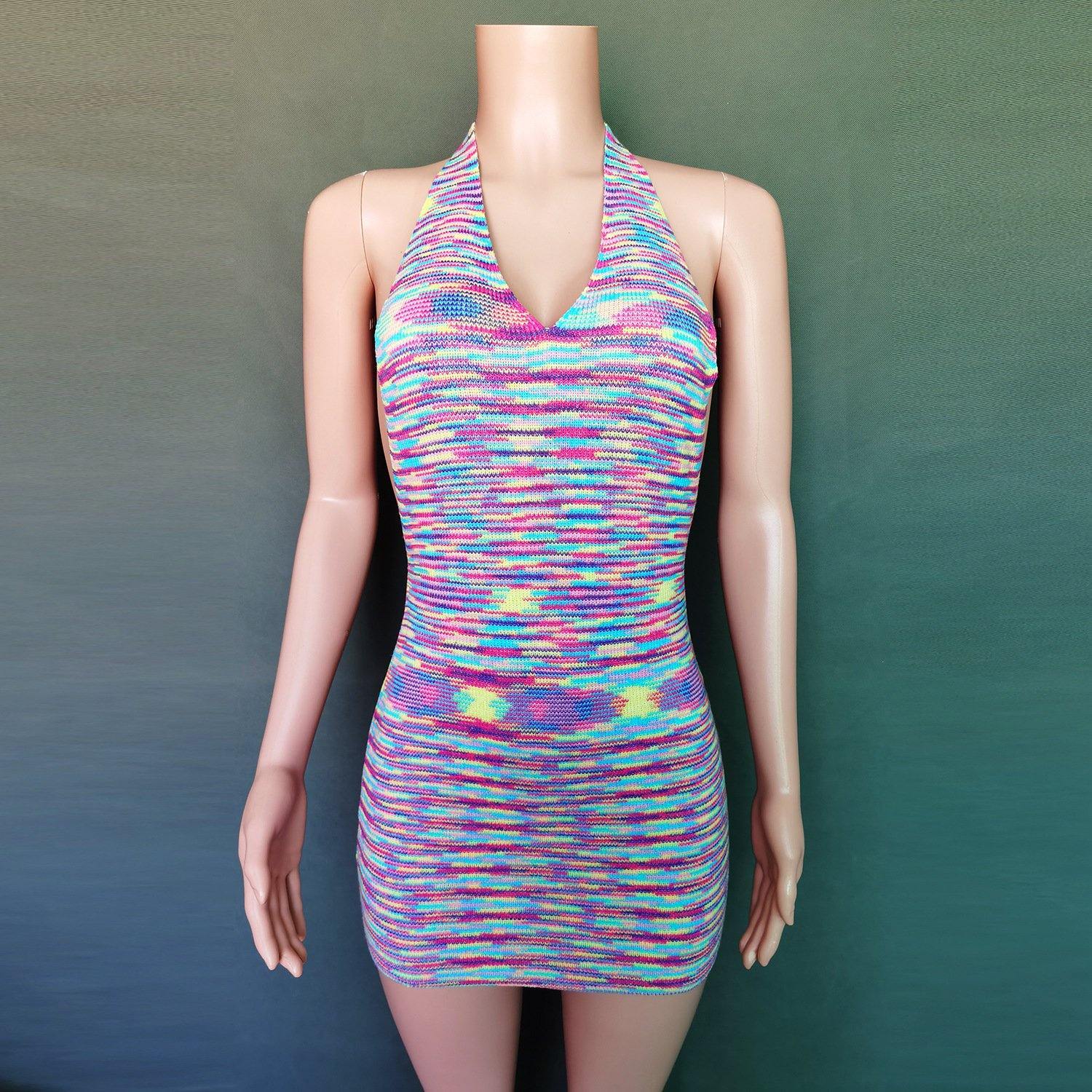 Summer Backless Sexy Knitting Dresses-STYLEGOING