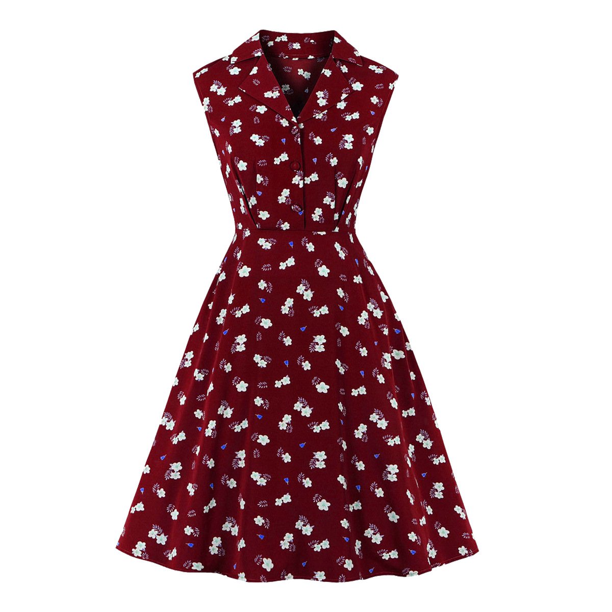 Women Turnover Colloar Floral Retro Dresses-STYLEGOING