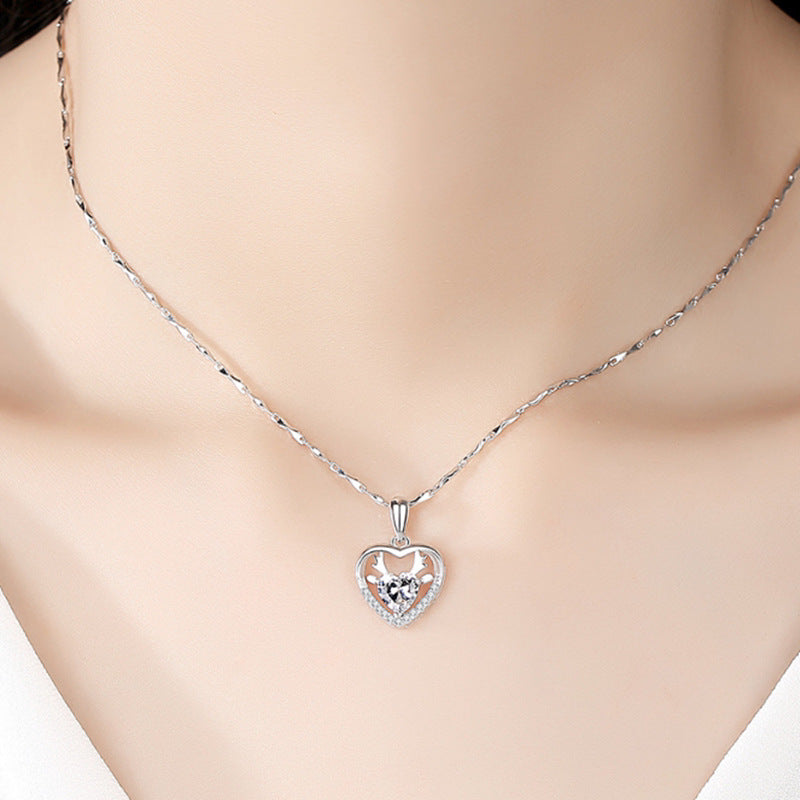 Christmas Elk Design Zircon Sterling Sliver Necklace