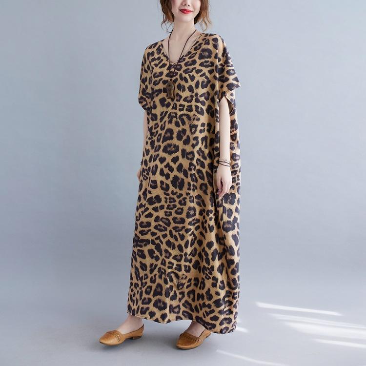 Plus Sizes Women Leopard Short Sleeve Cozy Dresses