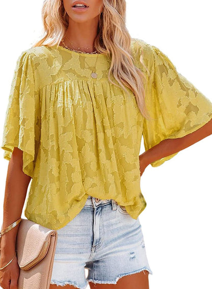 Casual Trumpet Sleeves Summer Lace Blouses
