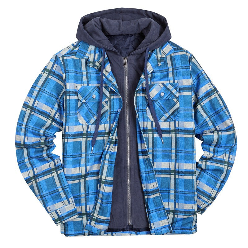 Plaid Winter Hoodies Jacket Outerwear for Men