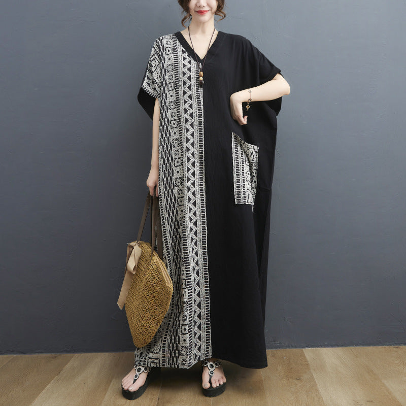 Vintage Pocket Design Plus Sizes Long Cozy Dresses