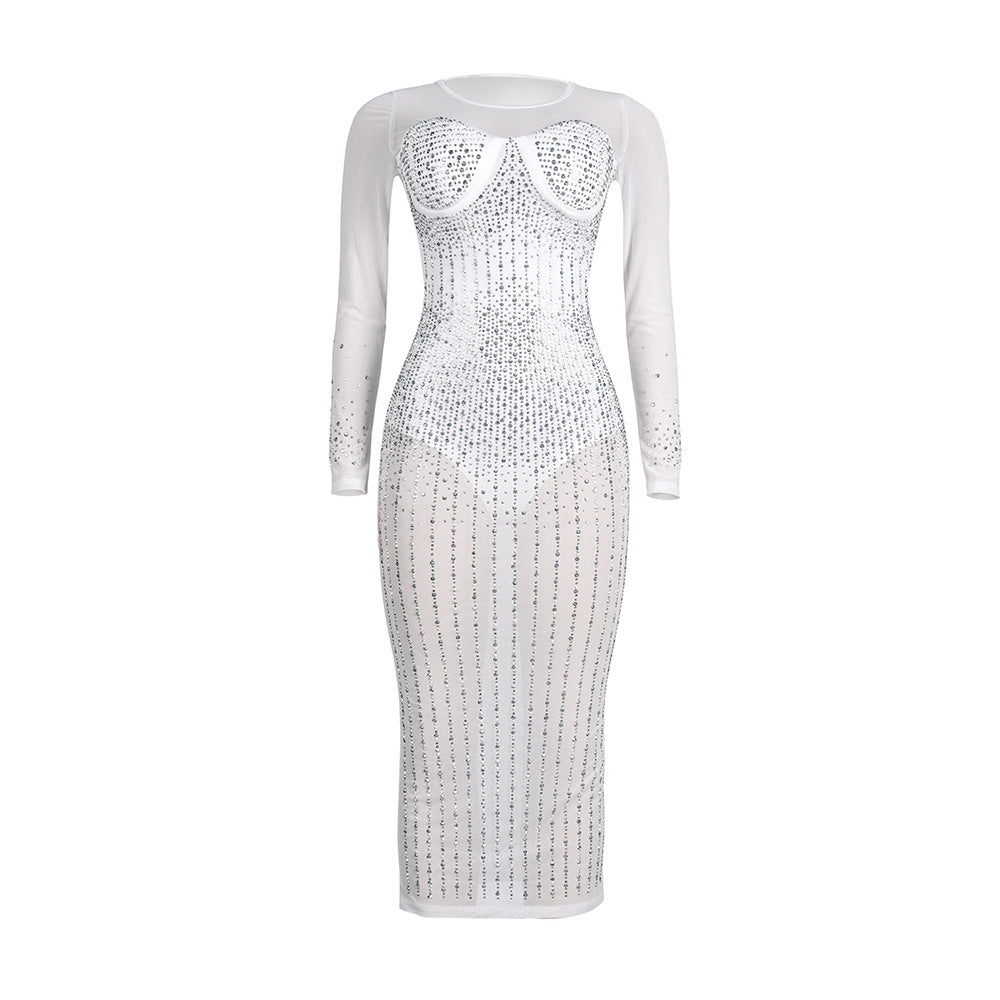 Sexy Diamond Inlay Long Sleeves Night Party Dresses