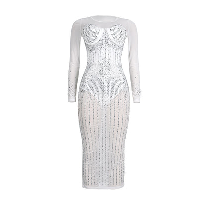 Sexy Diamond Inlay Long Sleeves Night Party Dresses