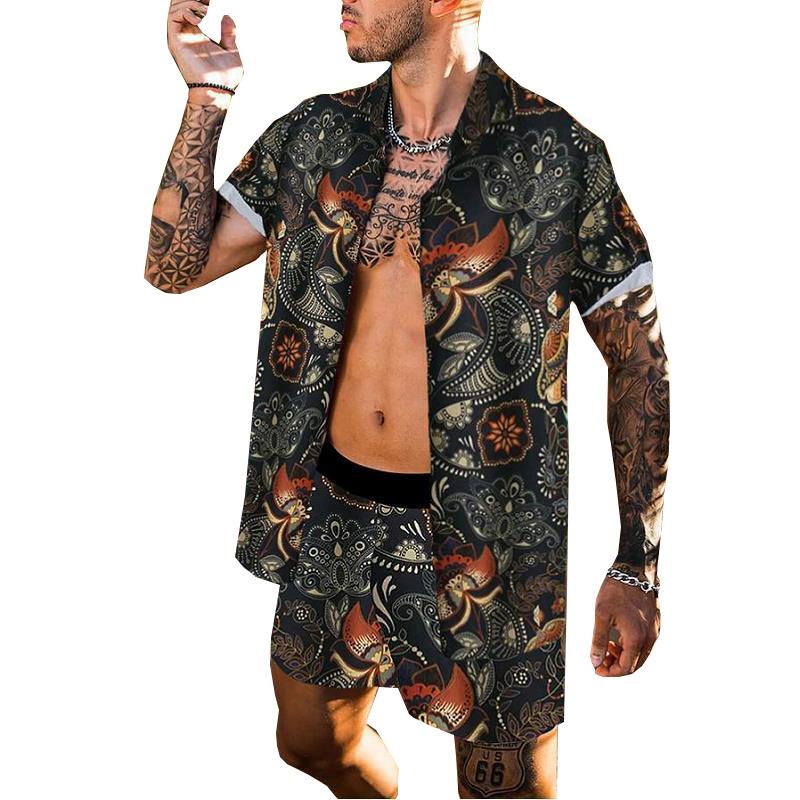 Summer Casual Print Men Beach T-shirts&Shorts Suits-STYLEGOING