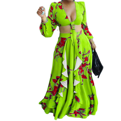 Sexy Summer Short Top and Long Skirts Suits