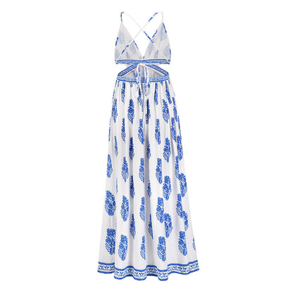 Vintage Sexy Backless Bandage Long Boho Holiday Dresses