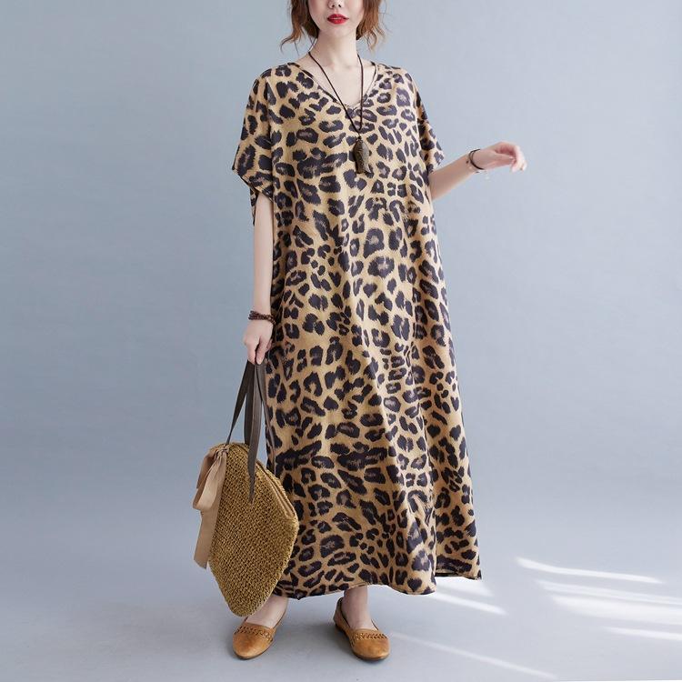 Plus Sizes Women Leopard Short Sleeve Cozy Dresses
