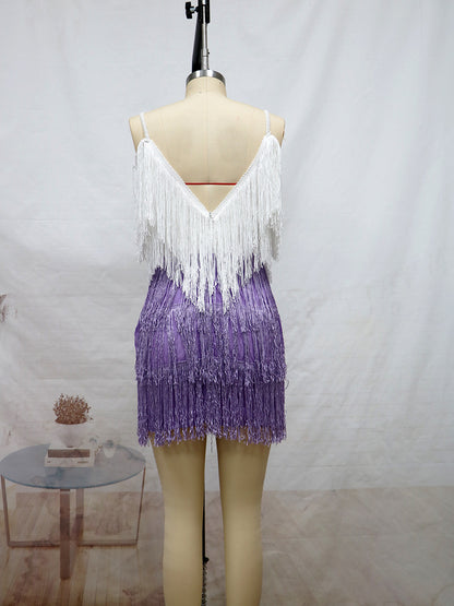 Sexy Tassels V Neck Party Dresses