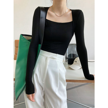 Women Sexy Square Neckline Long Sleeves T Shirts