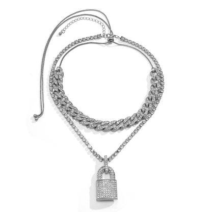 Creative Lock Design Rhinestone Clavicle Necklace for Women