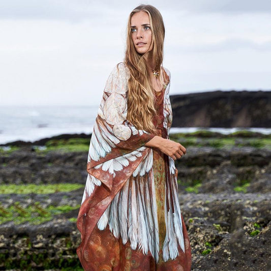 Chiffon Wings Design Pullover Cover Ups Dresses