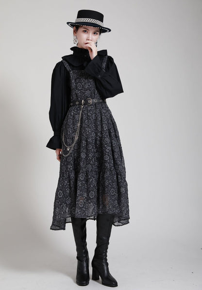 Black Adjustable Strap Floral Women Fall Dresses