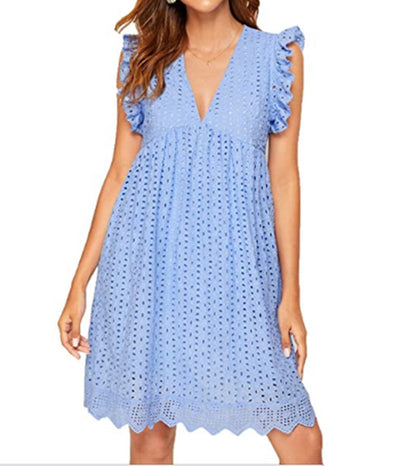 Summer Lace Hollow Out Sleeveless Daily Sun Dresses